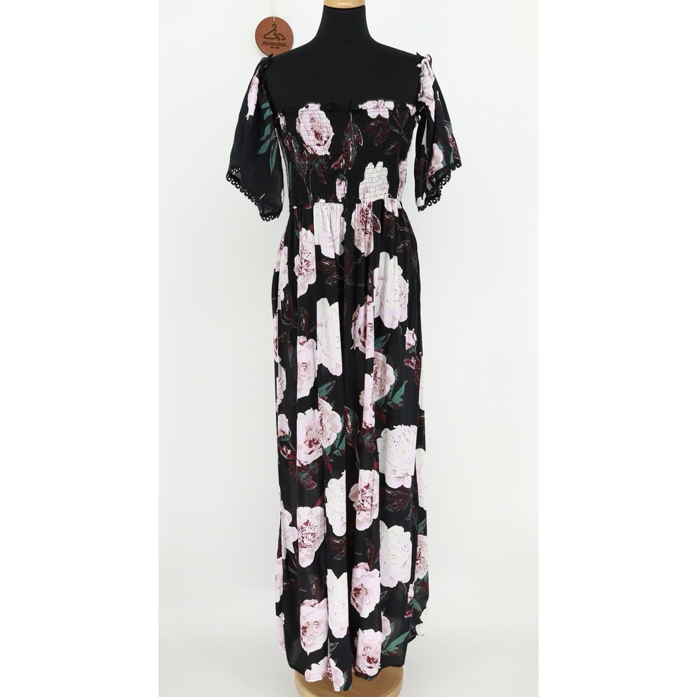 Lulus Primrose Princess Floral Print Off-the-Shoulder Maxi Dress Babydoll Large